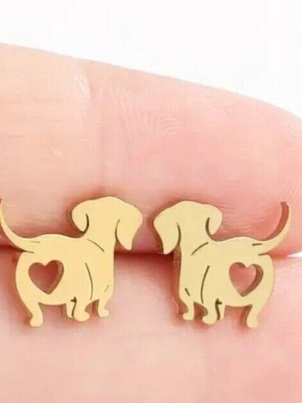 Gold Dog Heart Stud Earrings - Pets Dog Jewelry